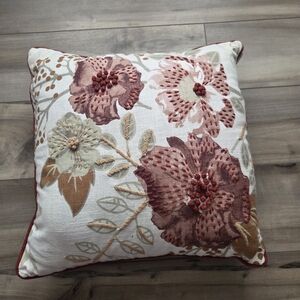 Floral Embroidered Throw Pillow